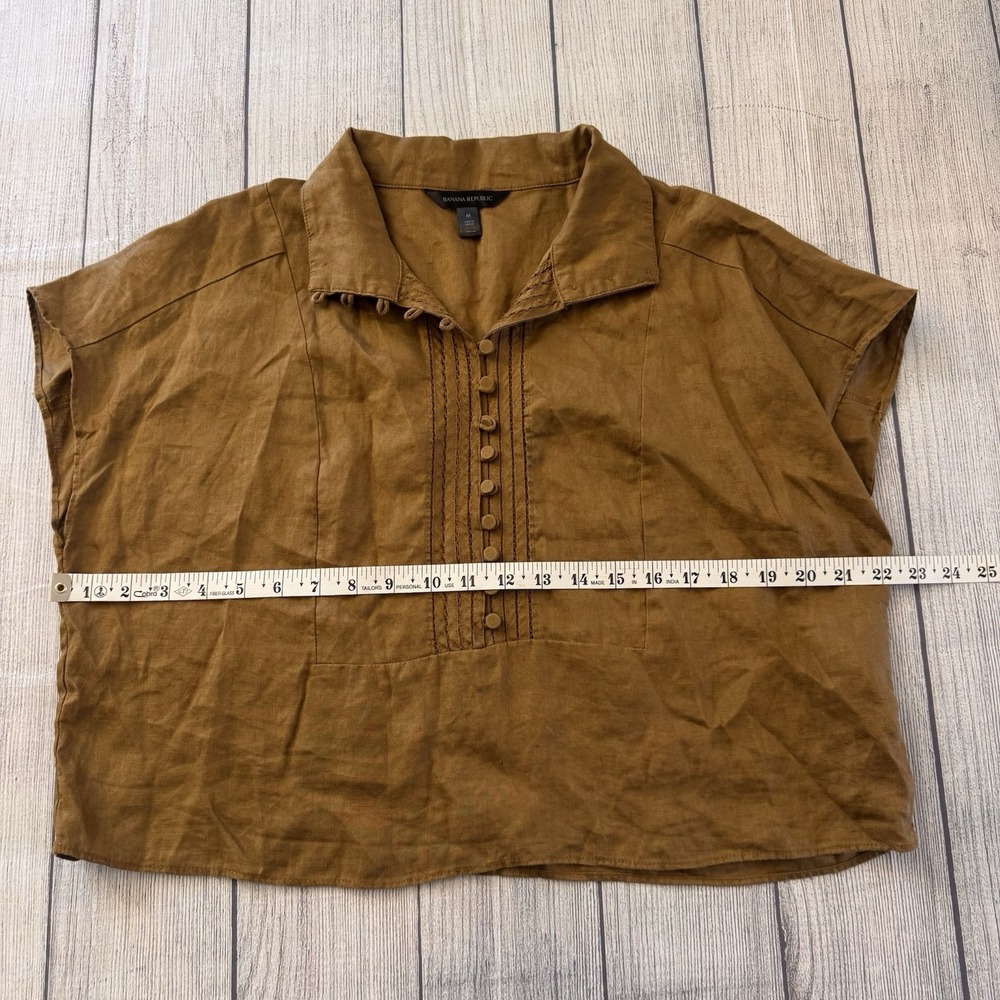 Banana Republic Mira 100% Linen Top Size Medium Horse Hair Brown Women's - Picture 6 of 10